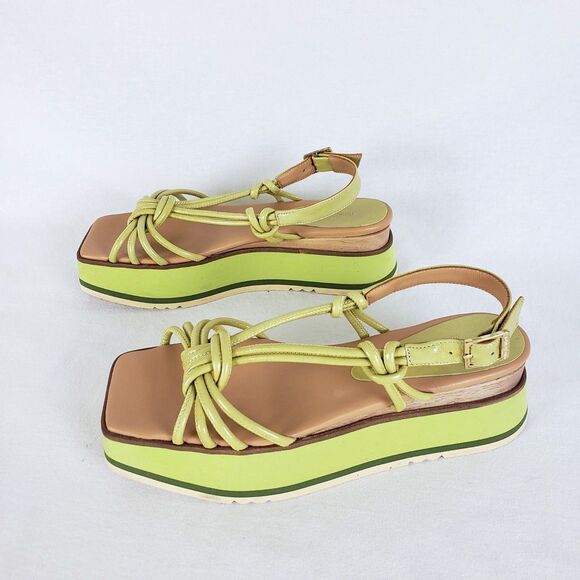 Paloma Barcelo Sandals Womens 38 Lime Green Strappy Ankle Strap Platform Retro - Picture 1 of 12